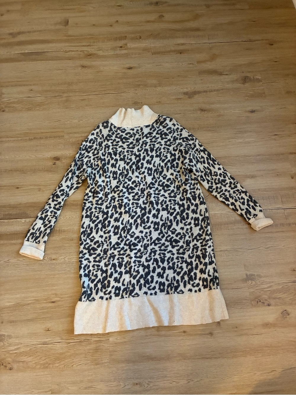 LOFT Cream and Black Leopard Print Knit Dress